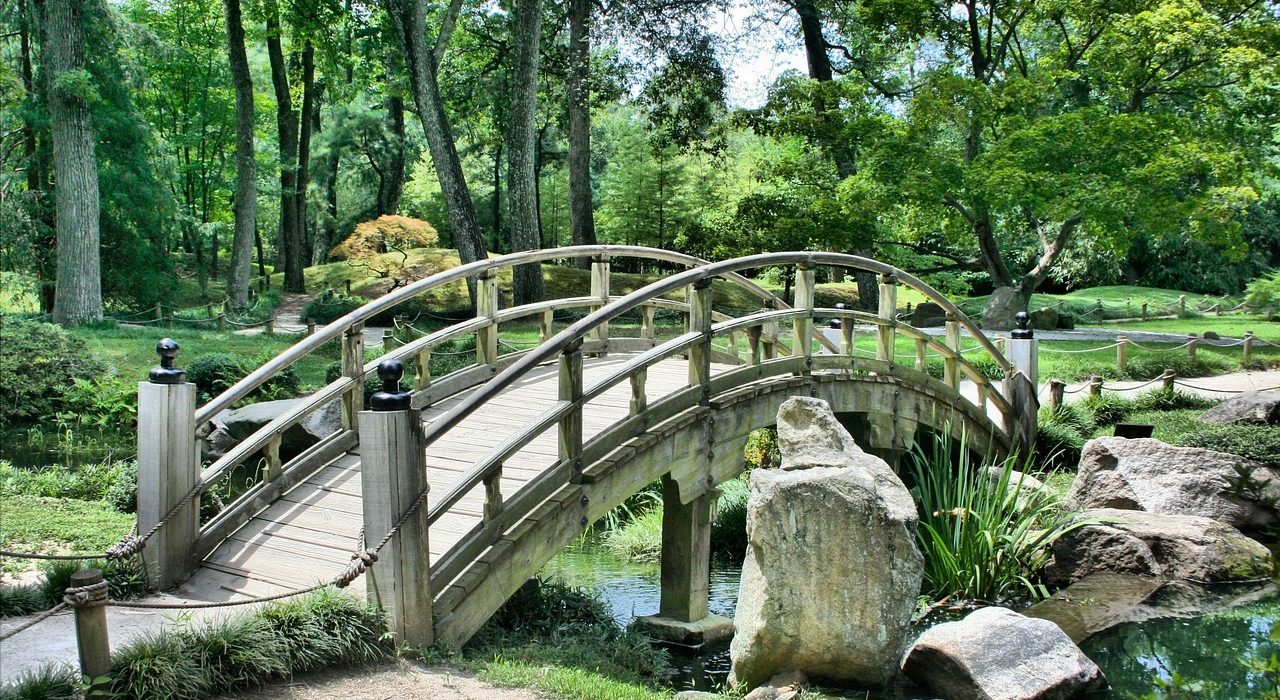 bridge, park, garden